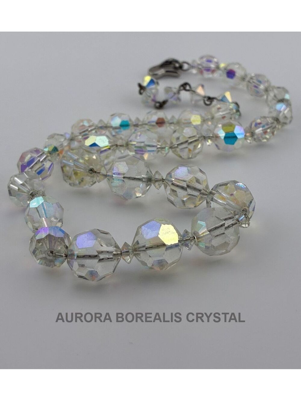 Vintage Aurora Borealis Crystal Graduated Beaded Choker Necklace 15"